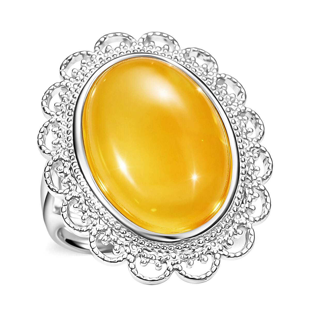 Butterscotch Amber Ring in Sterling Silver (Size 7)