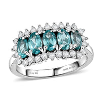 D'Joy Premium Lagoon Apatite, White Zircon Ring in Rhodium Over Sterling Silver (Size 6.0) 1.80 ctw
