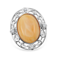Butterscotch Amber, Simulated Diamond Ring in Sterling Silver (Size 6.0) 1.00 ctw