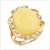 Butterscotch Amber, Simulated Diamond Ring in 14K YG Over Sterling Silver (Size 7.0) 2.00 ctw