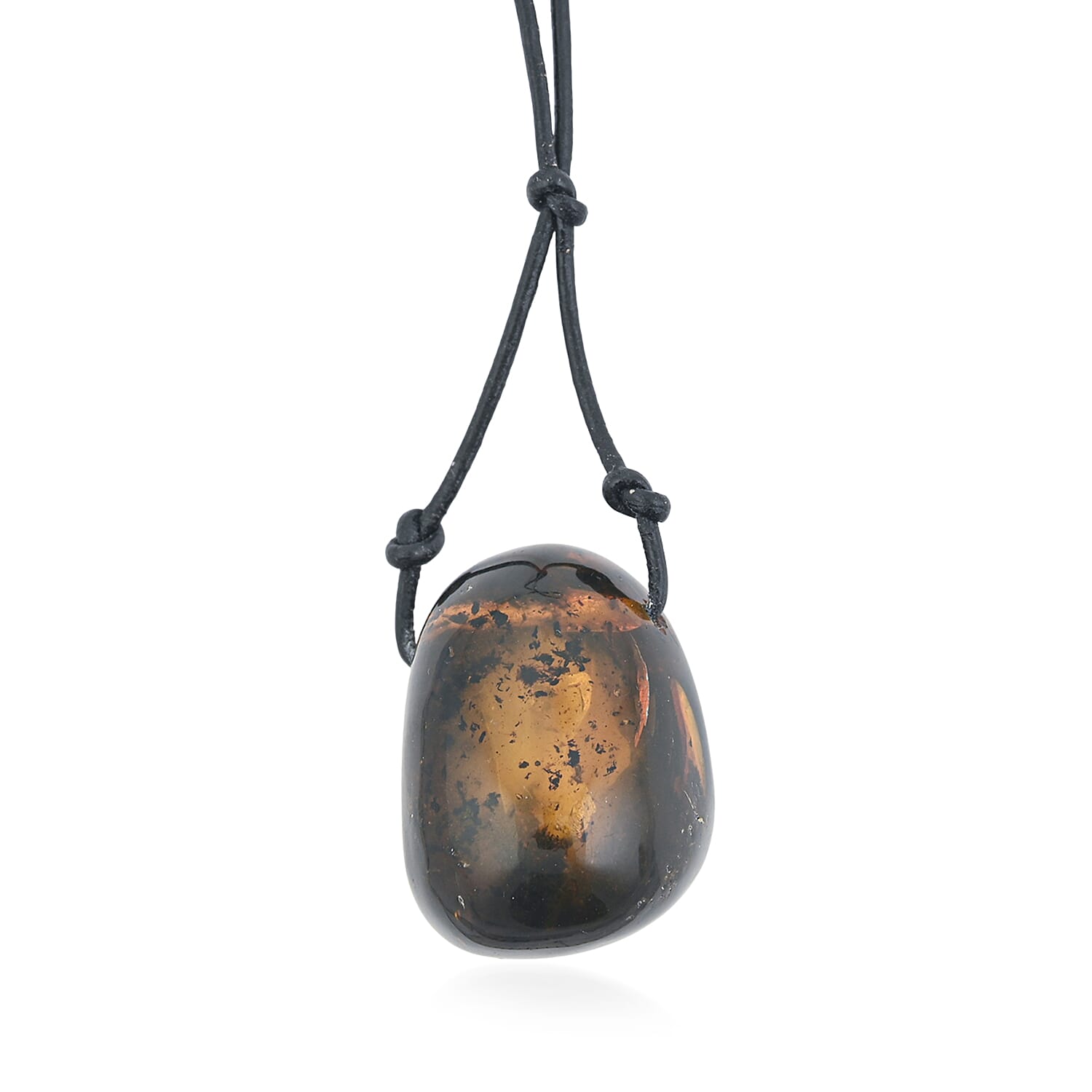 Butterscotch Amber Black Leather Necklace (32 Inches)