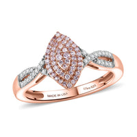 D'Joy Natural Pink and White Diamond Ring in 18K Vermeil RG Over Sterling Silver (Size 6.0) 0.25 ctw