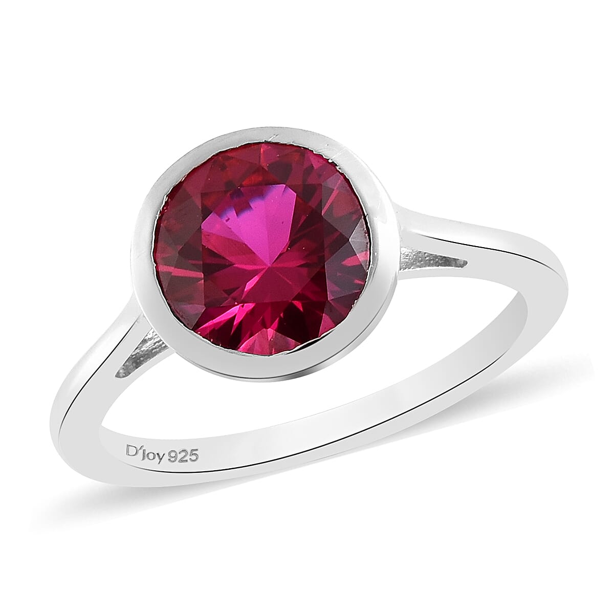 D'Joy Simulated Ruby Color Diamond Ring in Platinum Over Sterling Silver
