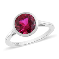 D'Joy Simulated Ruby Color Diamond Ring in Platinum Over Sterling Silver