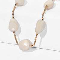 EverTrue White Agate 295.00 ctw Beaded Necklace in ION Plated Yellow Gold Stainless Steel 24-26 Inches