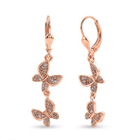 D'Joy Rought Cut Natural Pink Diamond Butterfly Earrings in 18K Vermeil RG Over Sterling Silver 0.65 ctw