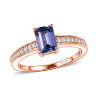 D'Joy Tanzanite and Diamond Ring in 18K Vermeil Rose Gold Over Sterling Silver (Size 10.0) 1.25 ctw