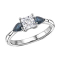 Modani Closeout Princess Cut White Diamond E- F, VVS and Blue Sapphire 1.20 ctw Ring in 950 Platinum - Sticky add to cart bar