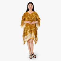 La Marey Mustard Tie Dye Kaftan with V-Neck - One Size Fits Most