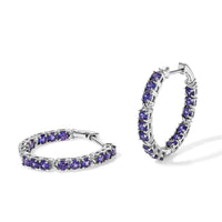EverTrue Lab Created Purple Sapphire 3.00 ctw Hoop Earrings in Platinum Bond
