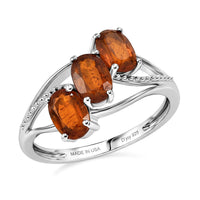 D'Joy Orange Kyanite 1.90 ctw 3 Stone Ring in Platinum Over Sterling Silver (Size 7.0)