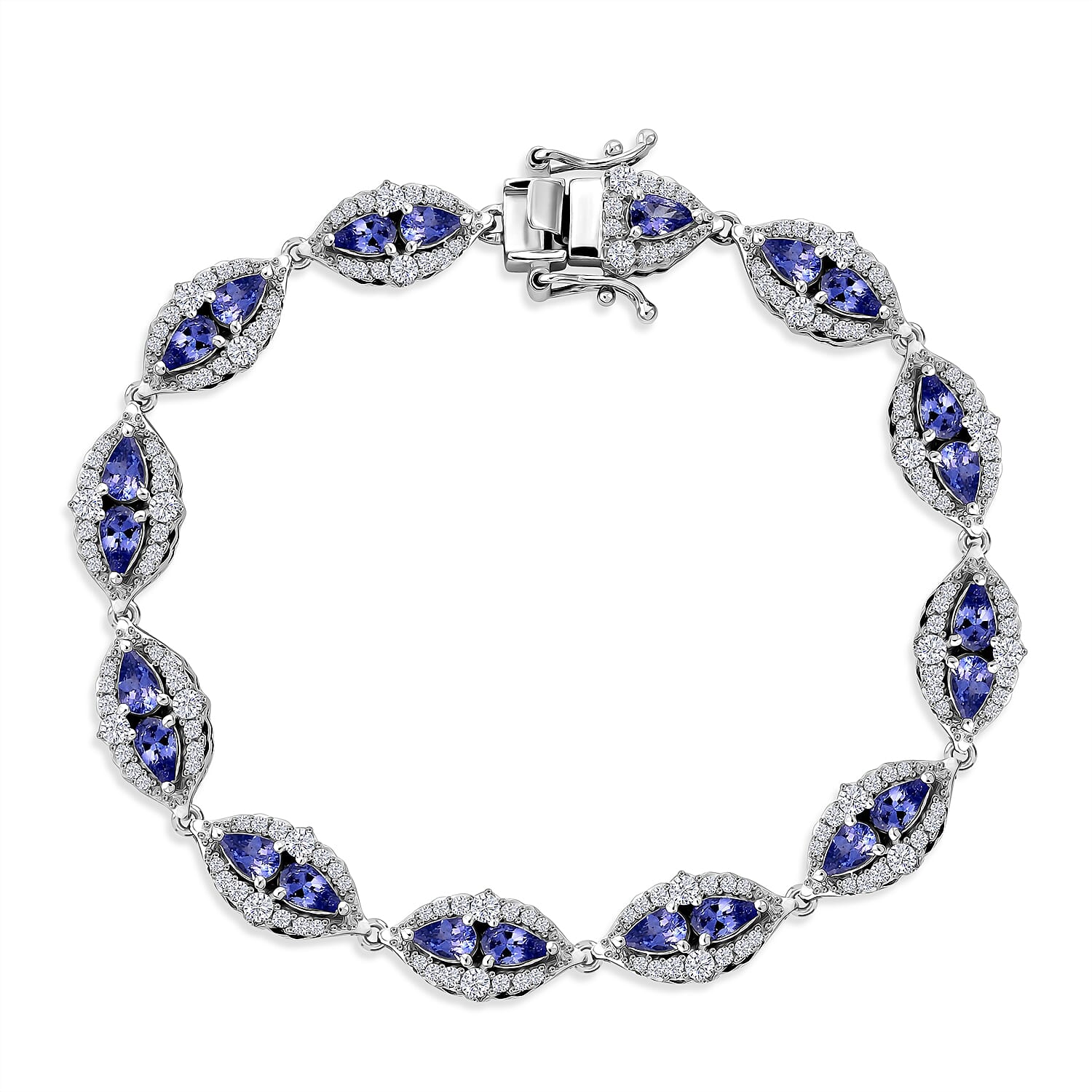 D'Joy Tanzanite, Moissanite Nature Luxe Vine Bracelet in Rhodium Over Sterling Silver (7.25 In) 6.25 ctw