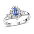 D'Joy Tanzanite, White Zircon Vintage Halo Ring in Rhodium Over Sterling Silver (Size 10.0) 1.00 ctw - Sticky add to cart bar