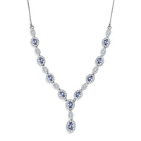 D'Joy Tanzanite and Moissanite 3.15 ctw Flowing Vine Neckalce in Rhodium Over Sterling Silver 18-20 Inches