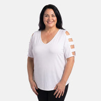 Absolute Angel White Open Strap Sleeve Tee- 1X