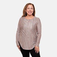 Absolute Angel Crystal Pleat Pale Wine 3/4 Sleeve Satin Tunic-L