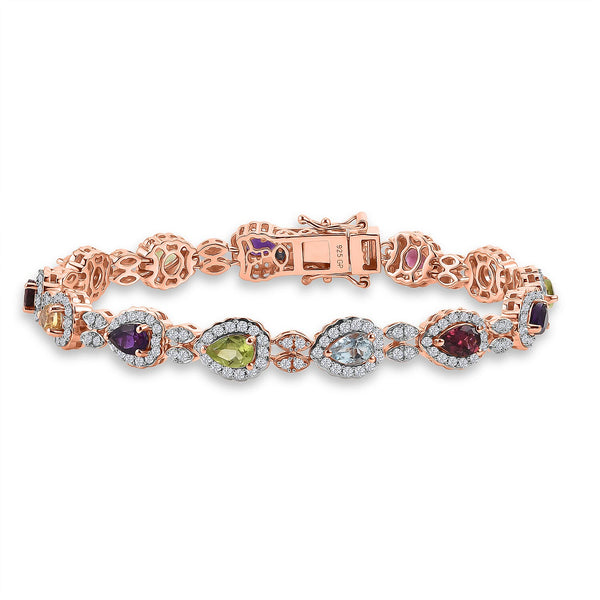 GP Italian Garden Collection Multi Gemstone Bracelet in 18K Vermeil RG Over Sterling Silver (7.25 In) 9.10 ctw