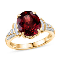 Luxoro AAA Red Zircon and Diamond I2 5.85 ctw Ring in 10K Yellow Gold