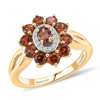 D'Joy AAA Red Zircon, White Zircon Ring in 18K Vermeil YG Over Sterling Silver (Size 10.0) 2.25 ctw