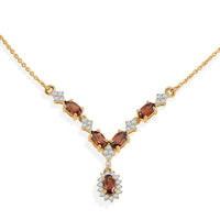 D'Joy AAA Red Zircon and White Zircon 2.30 ctw Imperial Red Flower Neckalce in 18K Vermeil Yellow Gold Over Sterling Silver 18-20 Inches