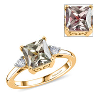 Princess Cut AAA Turkizite, Lab Grown Diamond (G-H, SI) Golden Dusk Solitaire Ring in 18K Vermeil YG Over Sterling Silver (Size 10.0) 2.25 ctw