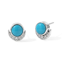 EverTrue Egyptian Turquoise and White Zircon 1.90 ctw Solitaire Stud Earrings in Platinum Bond