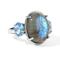 EverTrue Malagasy Labradorite and Sky Blue Topaz 10.35 ctw Ring in Platinum Bond (Size 6.0)