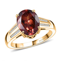 Luxoro 10K Yellow Gold AAA Red Zircon, Diamond (I2) Ring (Size 7.0) 5.00 ctw