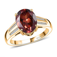 Luxoro AAA Red Zircon and Diamond I2 5.00 ctw Golden Floral Spark Ring in 10K Yellow Gold (Size  7.5)