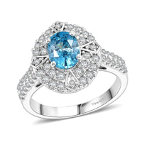 Certified and Appraised D'Joy Cambodian Blue Zircon, Moissanite Ring in Rhodium Over Sterling Silver (Size 10.0) 3.20 ctw