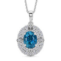 D'Joy Blue Zircon and Moissanite 3.10 ctw Pendant without Chain in Rhodium Over Sterling Silver