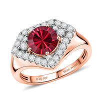 Certified and Appraised D'Joy Premium Pink Garnet, Moissanite Ring in 18K Vermeil RG Over Sterling Silver (Size 10.0) 2.00 ctw