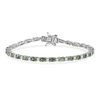 D'Joy Premium Natural Green Apatite, White Zircon Tennis Bracelet in Rhodium Over Sterling Silver (7.25 In) 6.50 ctw