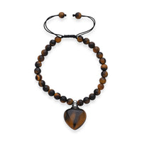 Yellow Tiger's Eye 70.00 ctw Beaded Heart Bracelet in Silvertone (6-8.5In)
