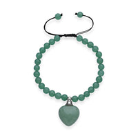 Green Aventurine 70.00 ctw Beaded Heart Bracelet in Silvertone (6-8.5In)
