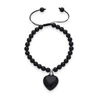 Black Obsidian 70.00 ctw Beaded Heart Bracelet in Silvertone (6-8.5In)
