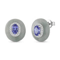 D'Joy Tanzanite, White Jade (D) and Moissanite 8.70 ctw Victorian Era Halo Earrings in Rhodium Over Sterling Silver (Ships in 8-10 Days) - Sticky add to cart bar