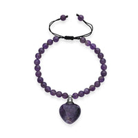 African Amethyst 70.00 ctw Beaded Heart Bracelet in Silvertone (6-8.5In)