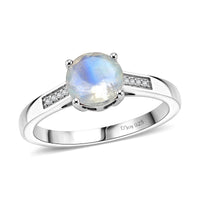 D'Joy Rainbow Moonstone and White Zircon 1.40 ctw Ring in Rhodium Over Sterling Silver (Size 6.0)