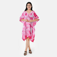 La Marey Pink Tie Dye Short Kaftan with Drawstring - One Size Fits Most