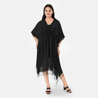 La Marey Black Short Kaftan with Drawstring - One Size Fits Most