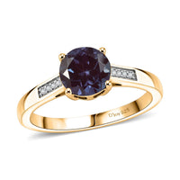 D'Joy Lab Grown Alexandrite and White Zircon 2.20 ctw Ring in 18K Vermeil Yellow Gold Over Sterling Silver (Size 7.0)