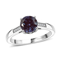 D'Joy Lab Grown Alexandrite and White Zircon 2.20 ctw Ring in Rhodium Over Sterling Silver (Size 8.5)