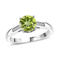 D'Joy Hebei Peridot and White Zircon 1.40 ctw Ring in Rhodium Over Sterling Silver (Size 10.5)