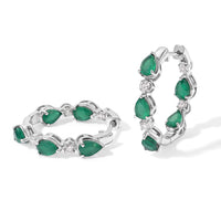 EverTrue Green Onyx and White Zircon 5.10 ctw Hoop Earrings in Platinum Bond