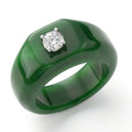 Lab Grown Diamond (G-H, SI) (0.52 cts), Green Jade Ring in Rhodium Over Sterling Silver (Size 10.0) 40.00 ctw - Sticky add to cart bar