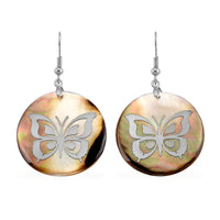 Black Mother of Pearl Earrings in Silvertone