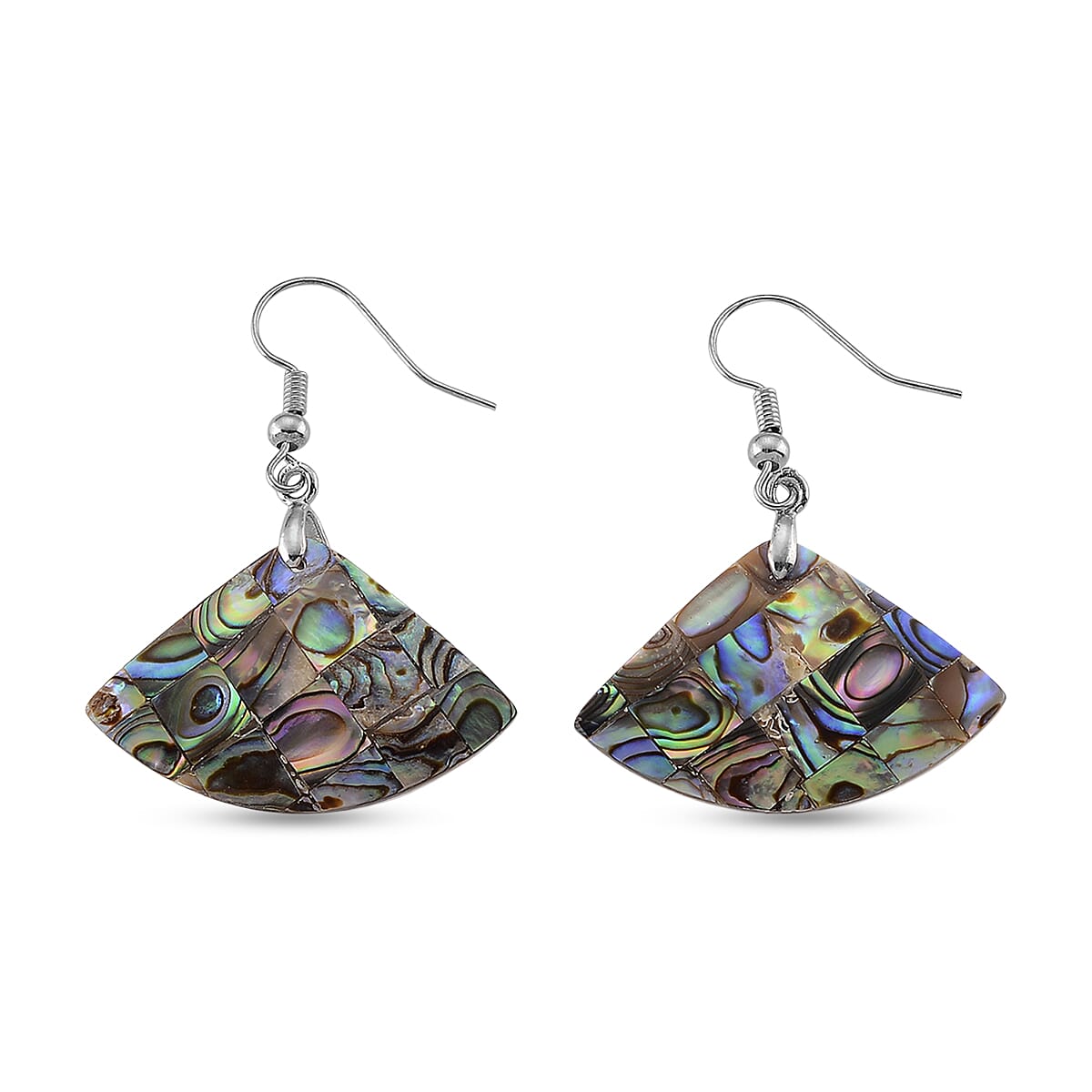 Abalone Shell fish wire Earrings in Silvertone