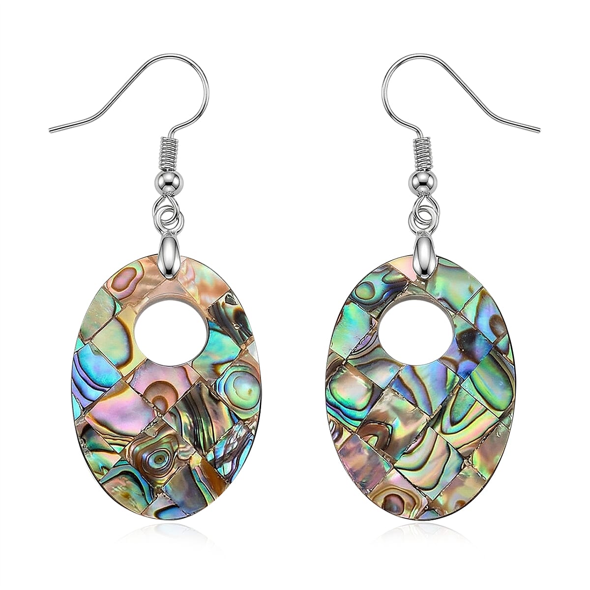 Abalone Shell  Dangle Earrings in Silvertone