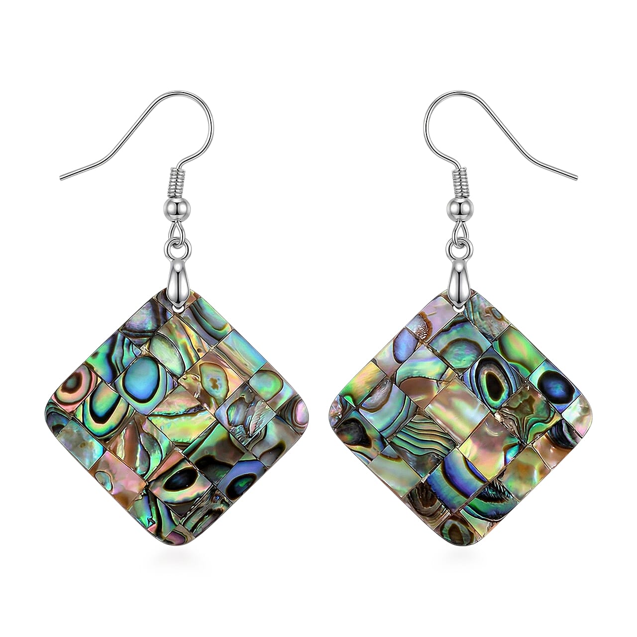Abalone Shell Square Earrings in Silvertone